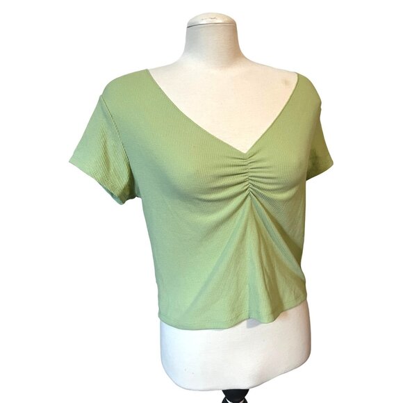 Wild Fable Green Sz XXL Textured Casual Crop Top Shirt Plus Size Cute Blouse - Picture 5 of 7